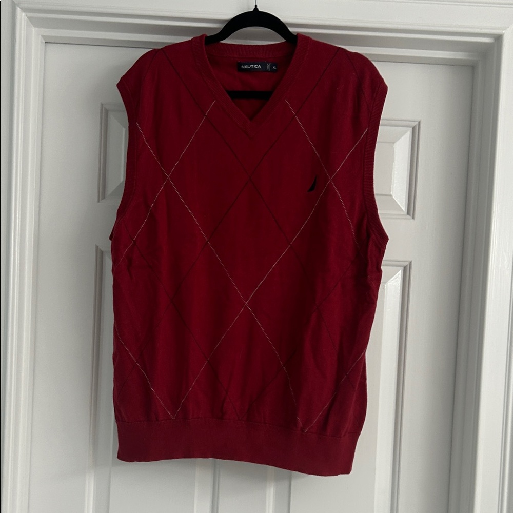 Nautica Men's V-Neck Sweater Vest in Deep Red